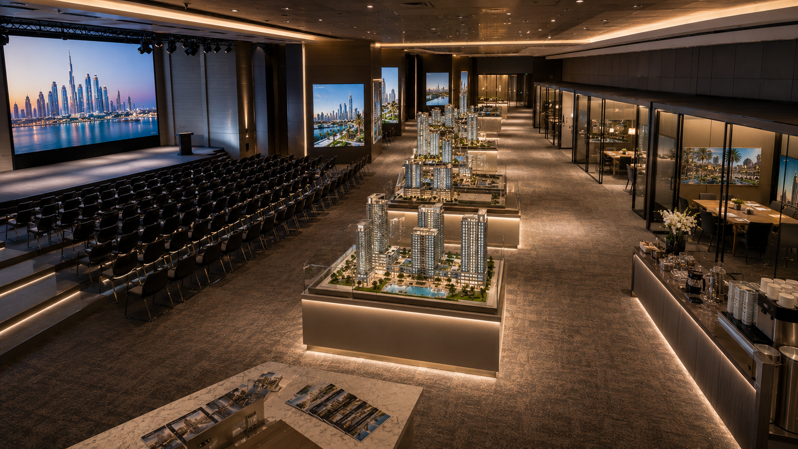 Interior of a Dubai property exhibition in London prepared for investors