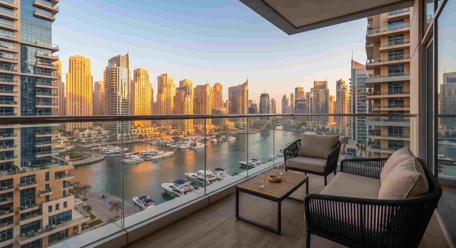 Balcony view from a Dubai apartment let to tenants