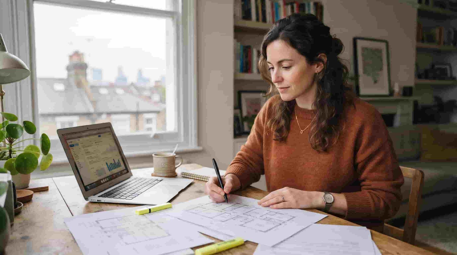London buyer reviewing documents for a Dubai apartment at home